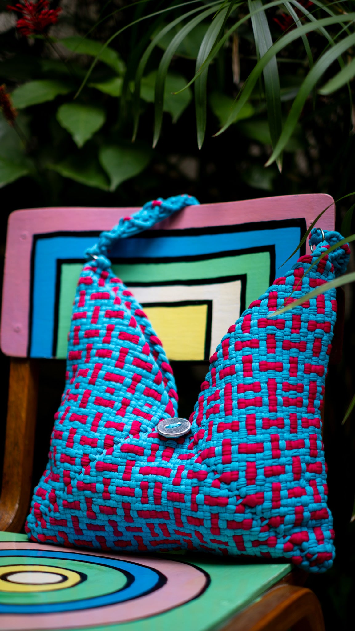 Origami Button Bag | Blue & Pink