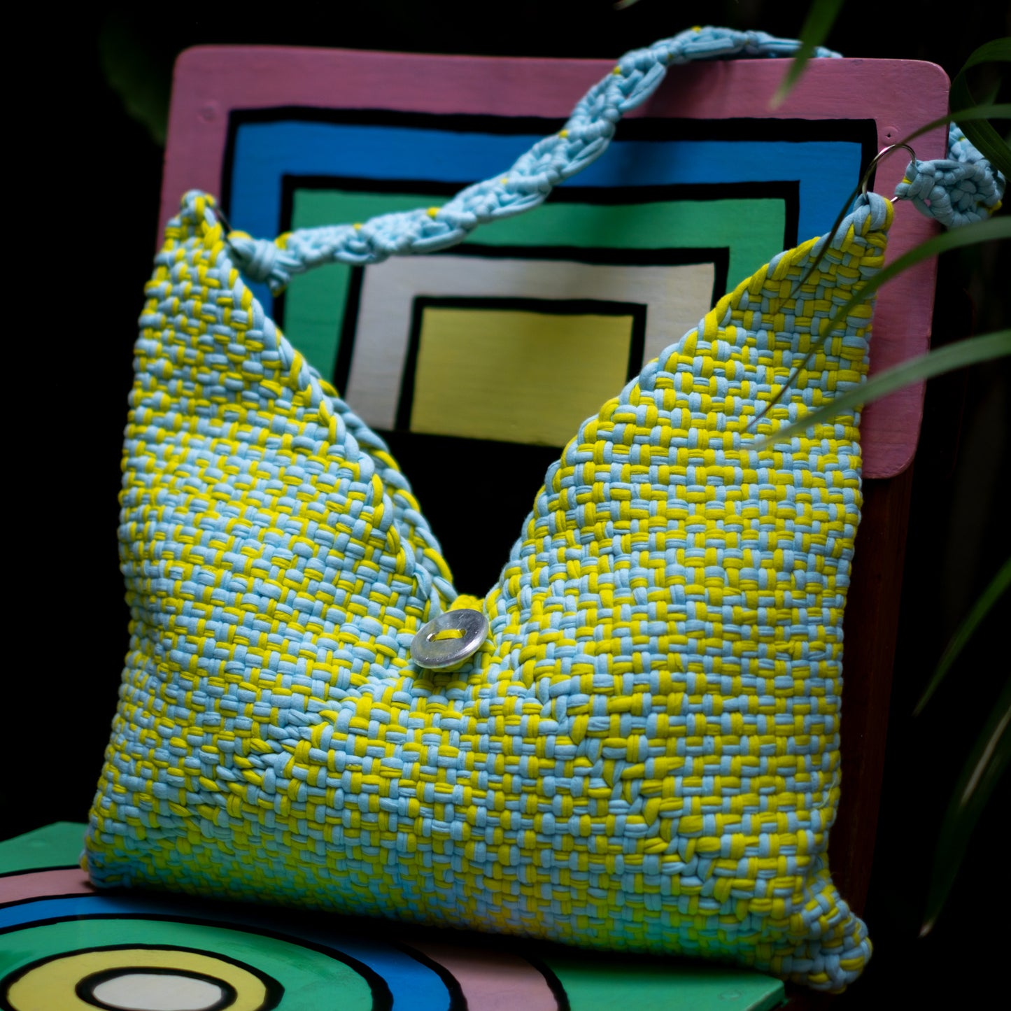 Origami Button Bag | Yellow & Light Blue