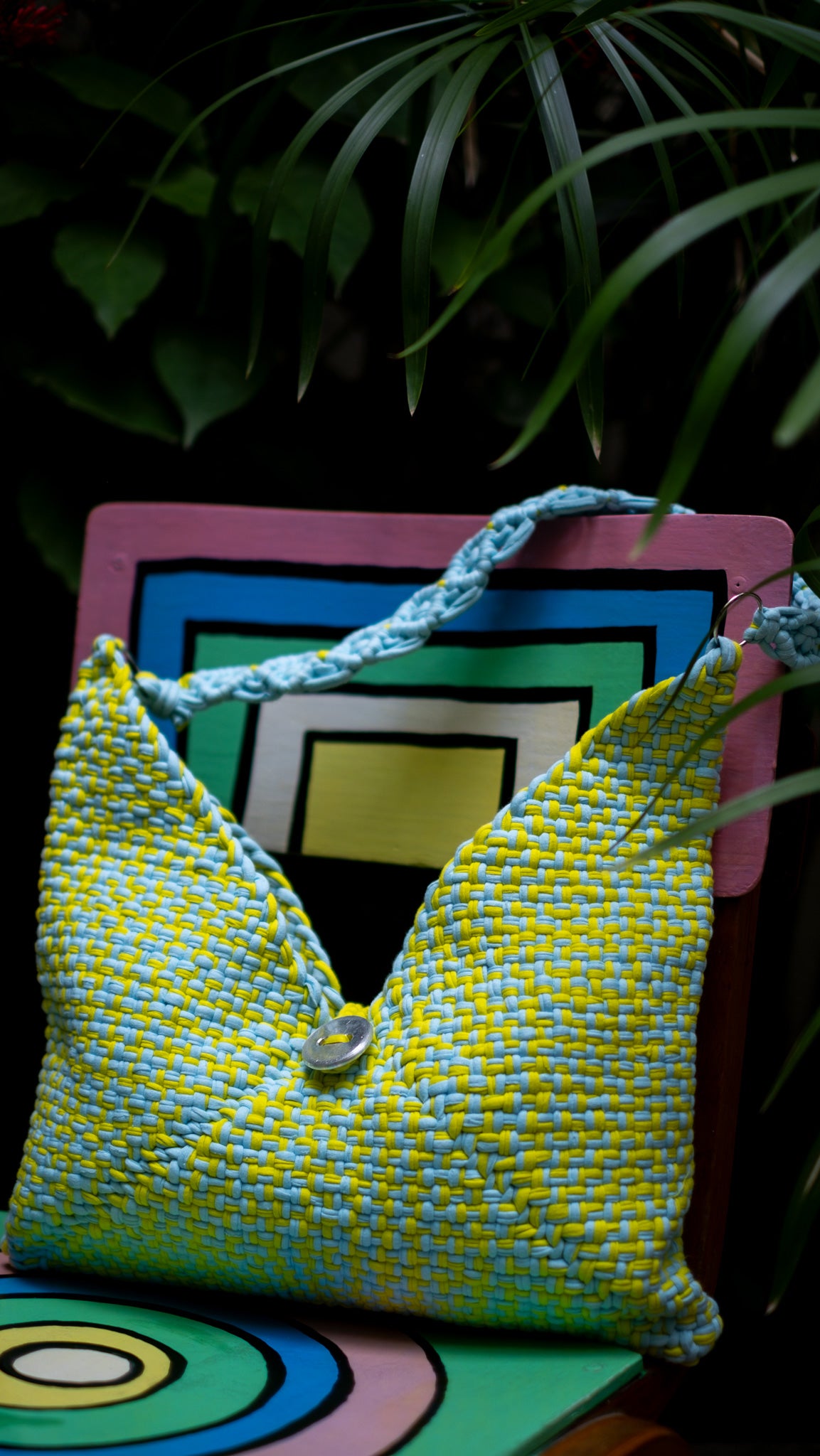 Origami Button Bag | Yellow & Light Blue