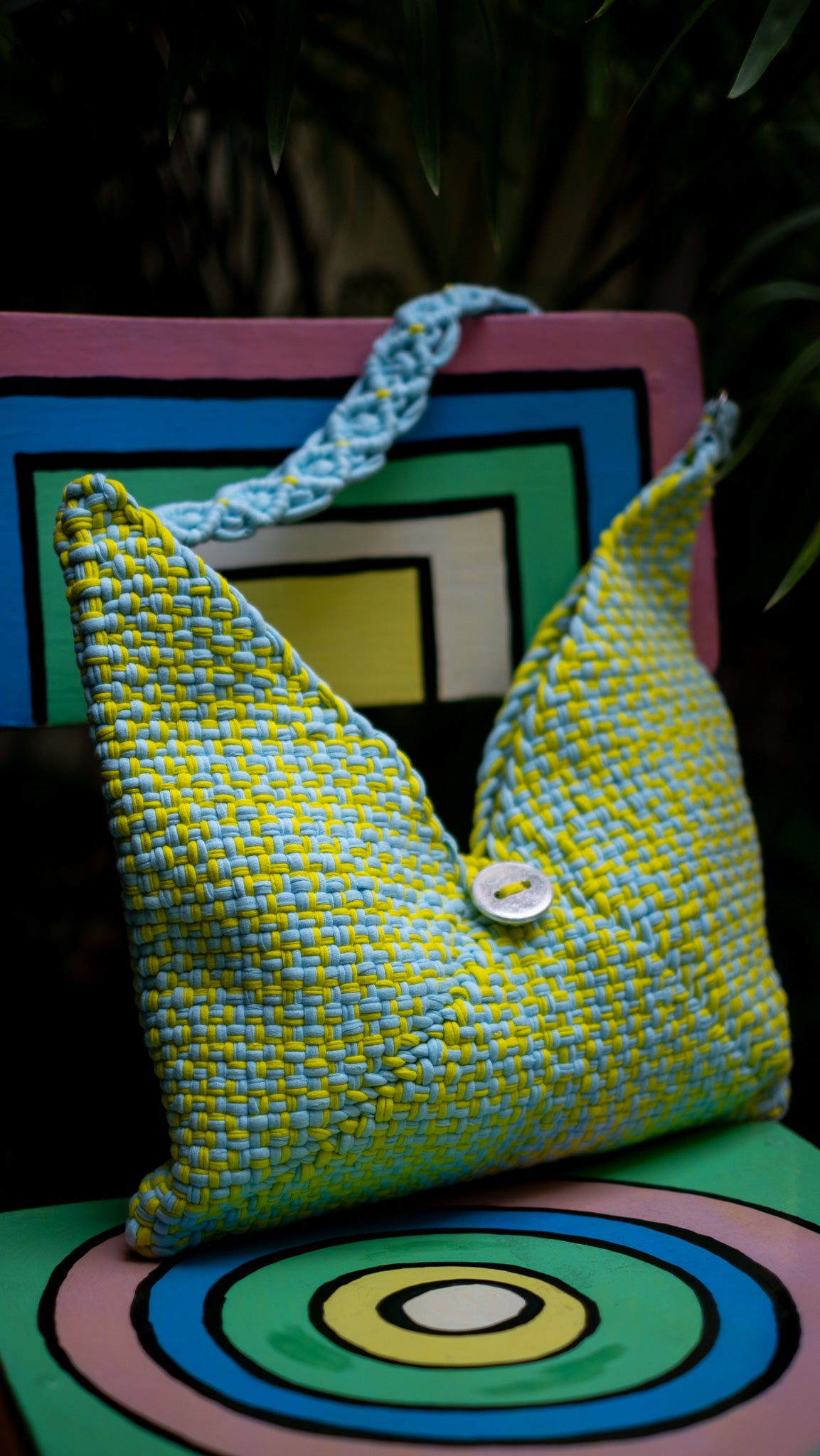 Origami Button Bag | Yellow & Light Blue