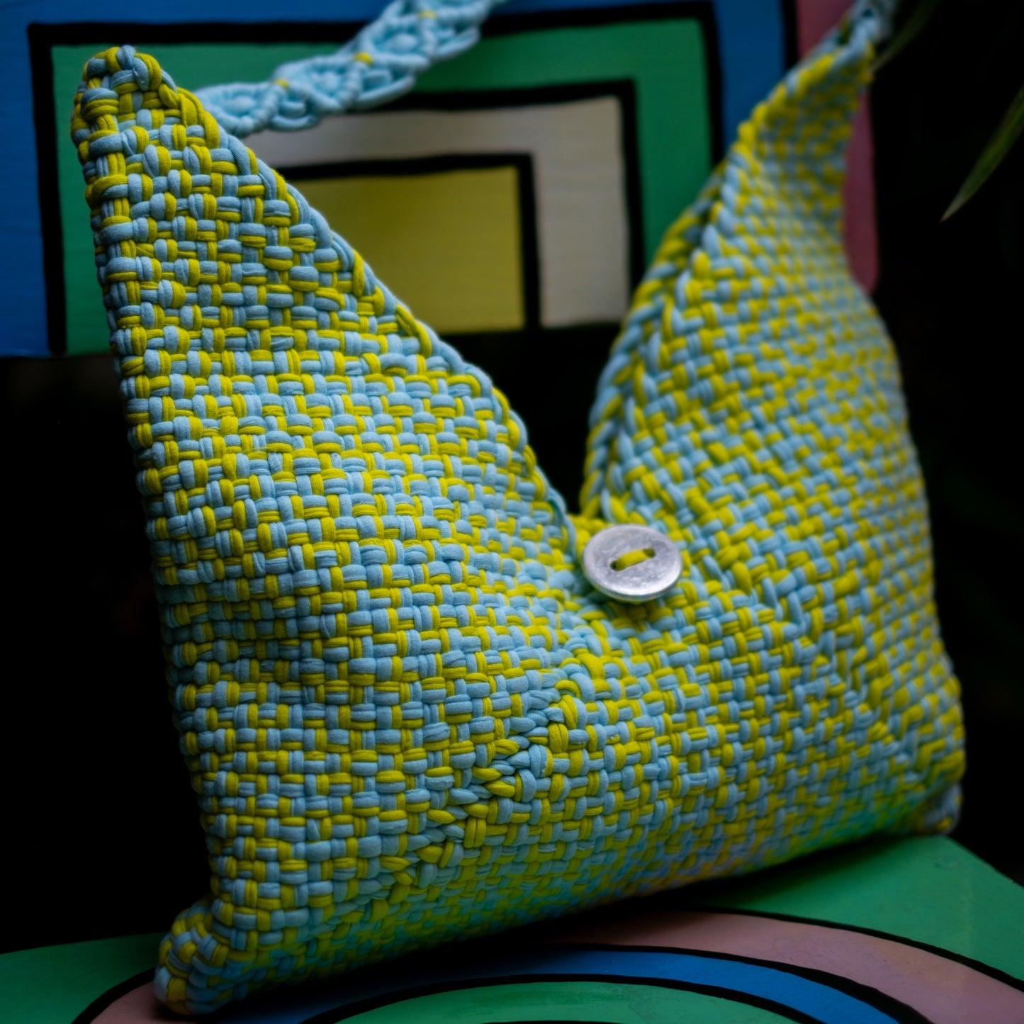 Origami Button Bag | Yellow & Light Blue