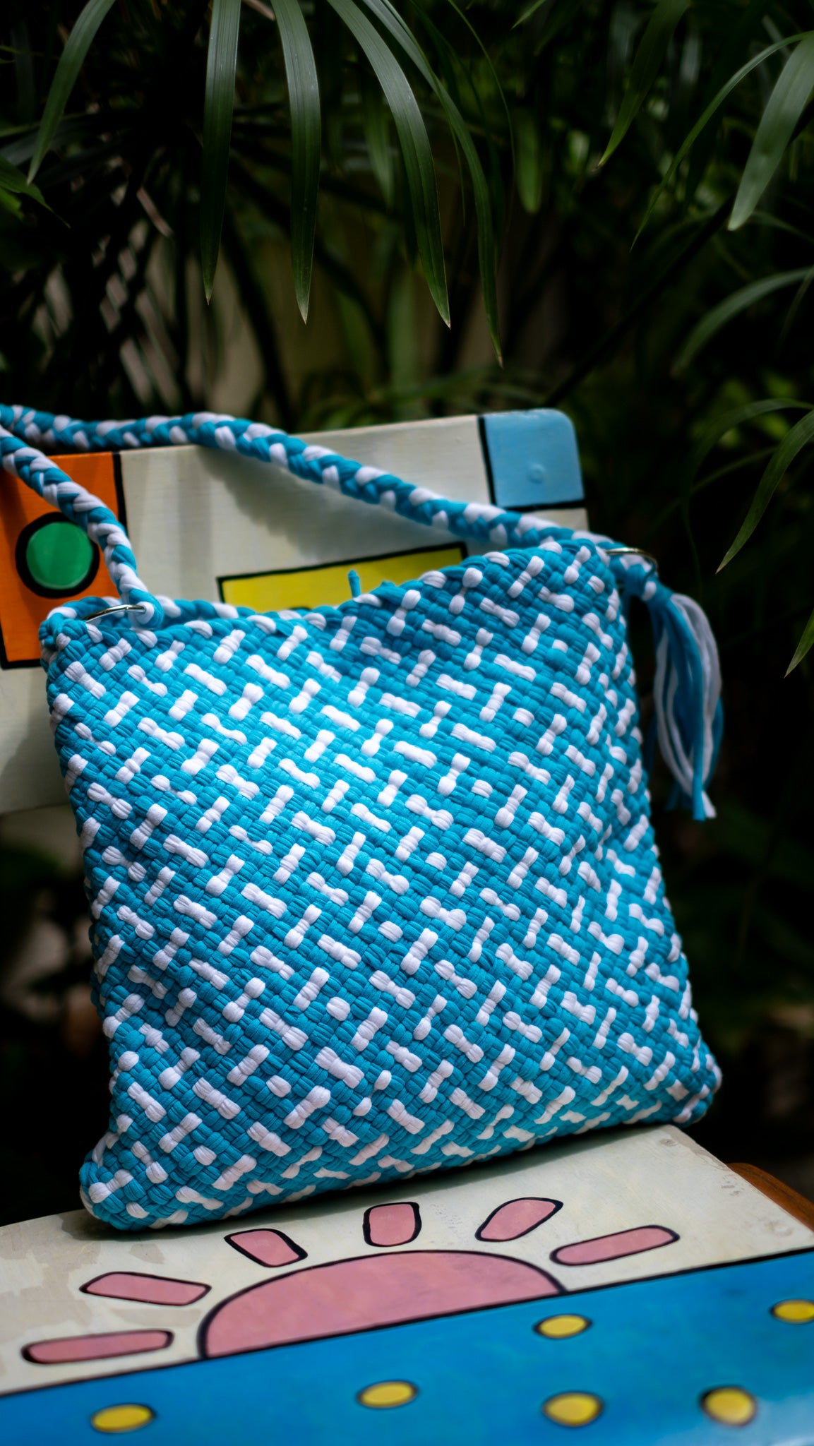 Shoulder Tote | Blue & White Block