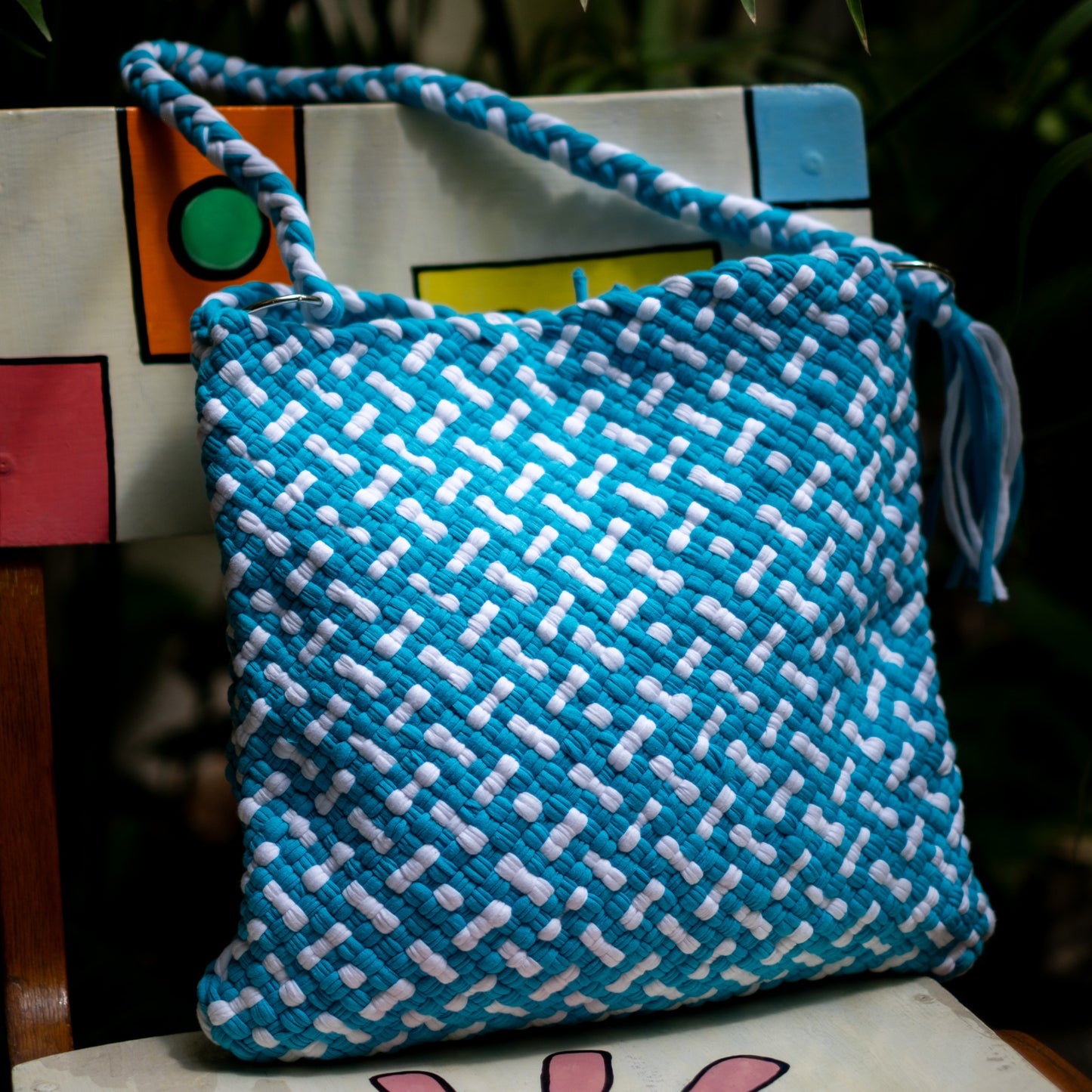 Shoulder Tote | Blue & White Block