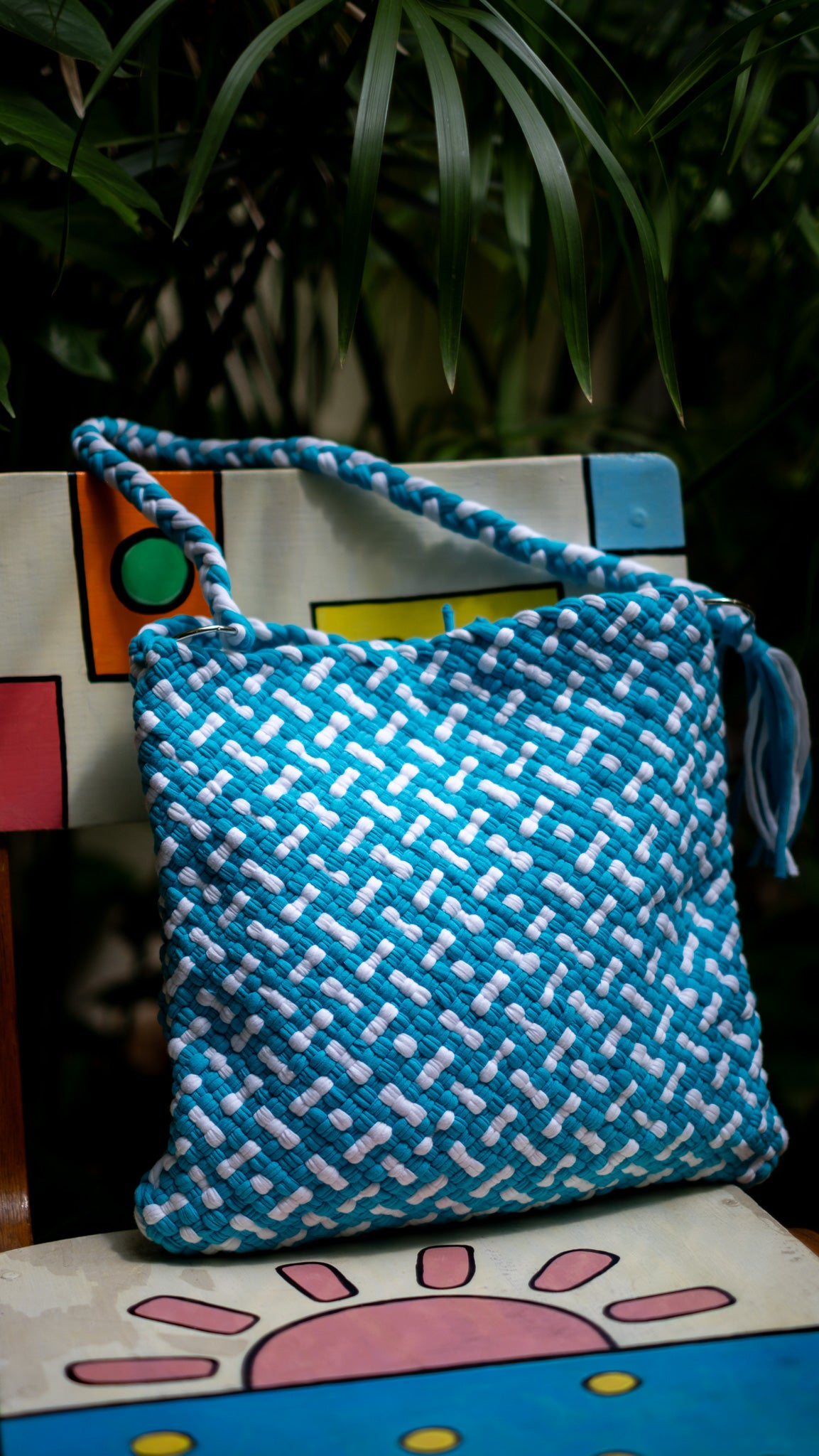 Shoulder Tote | Blue & White Block