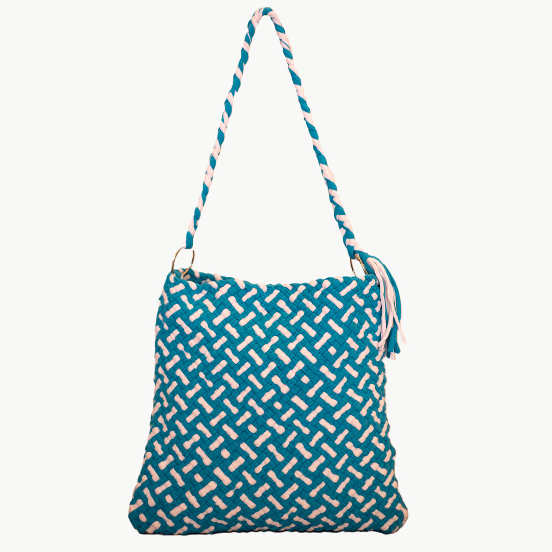 Shoulder Tote | Blue & White Block