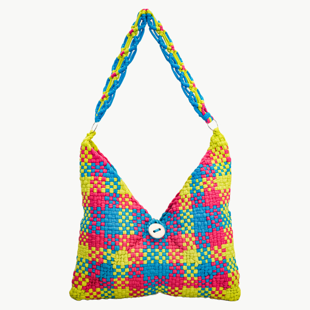 Origami Button Bag | Neon Check