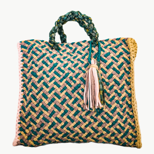 Tiffin Tote | Green & Pink Houndstooth