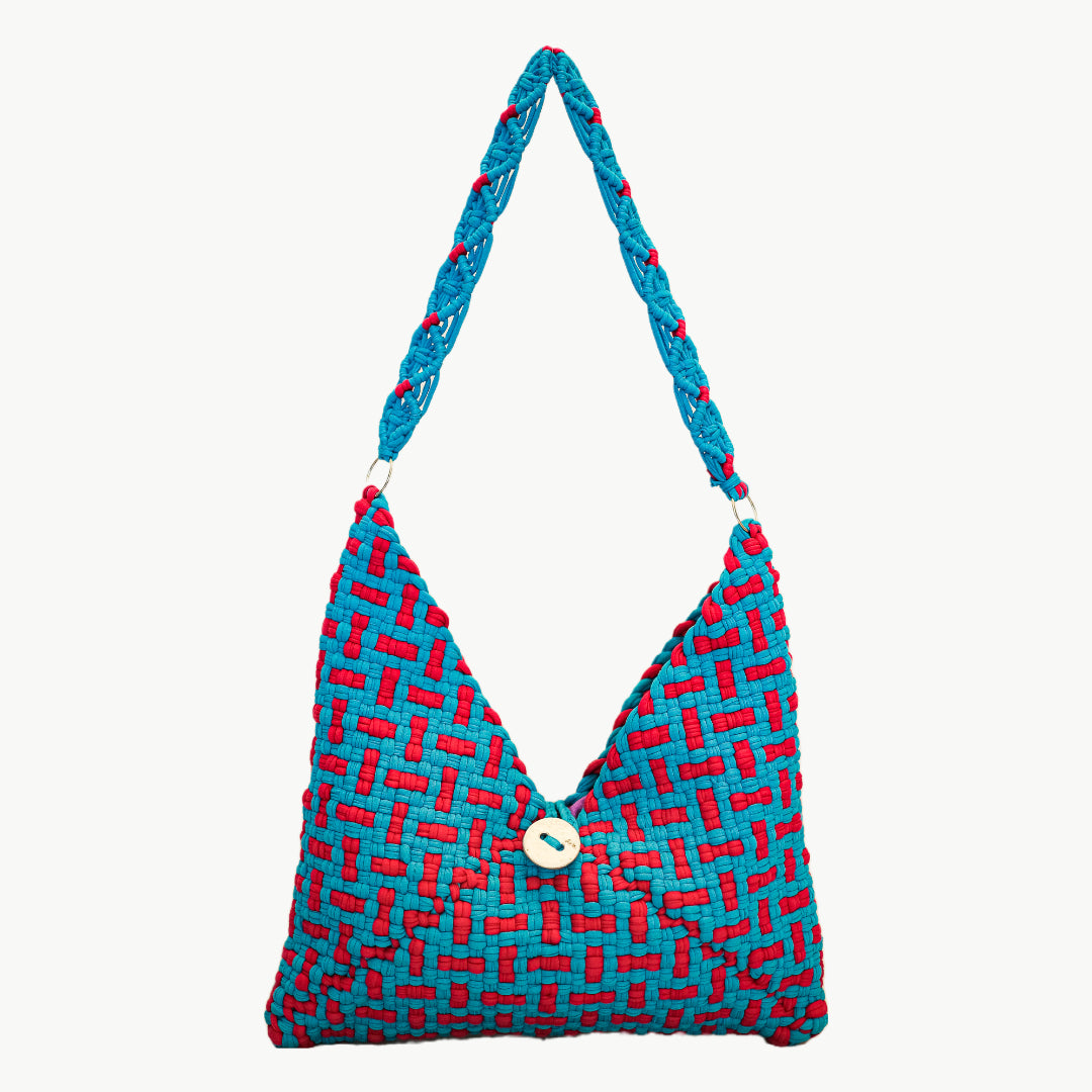 Origami Button Bag | Blue & Pink