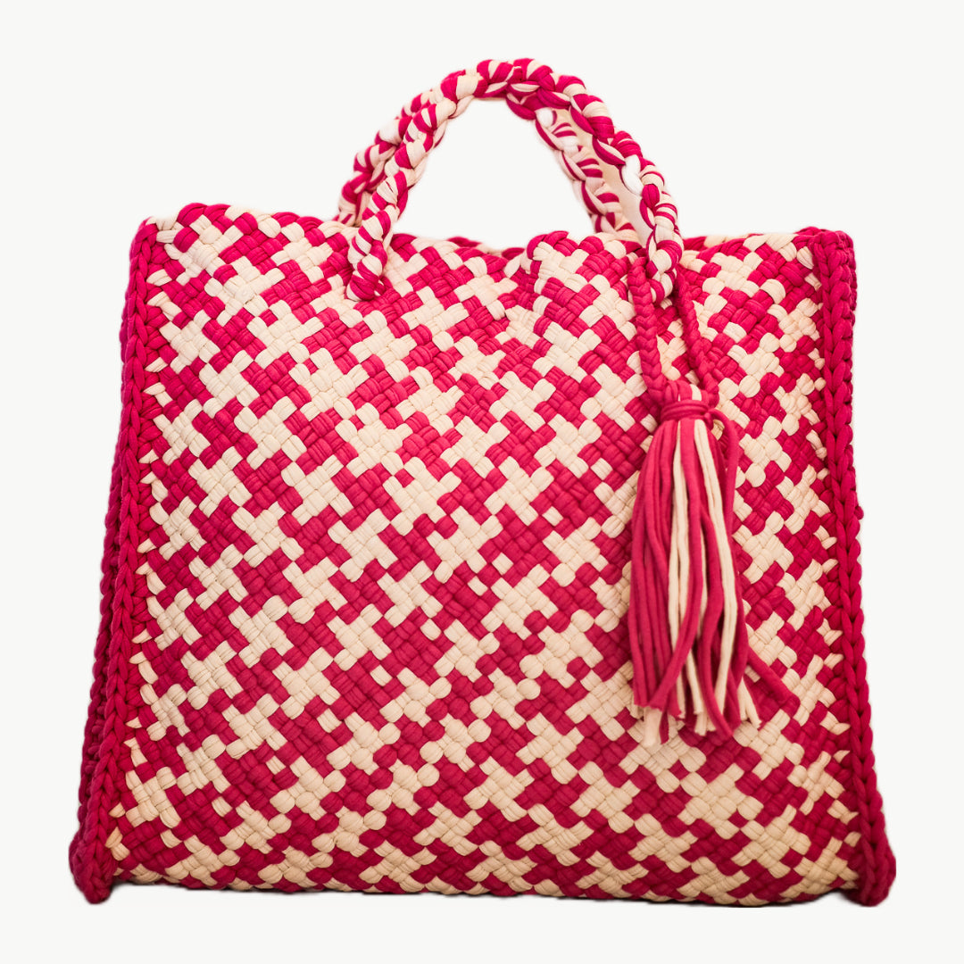 Tiffin Tote | Pink & White Houndstooth