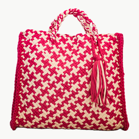 Tiffin Tote | Pink & White Houndstooth